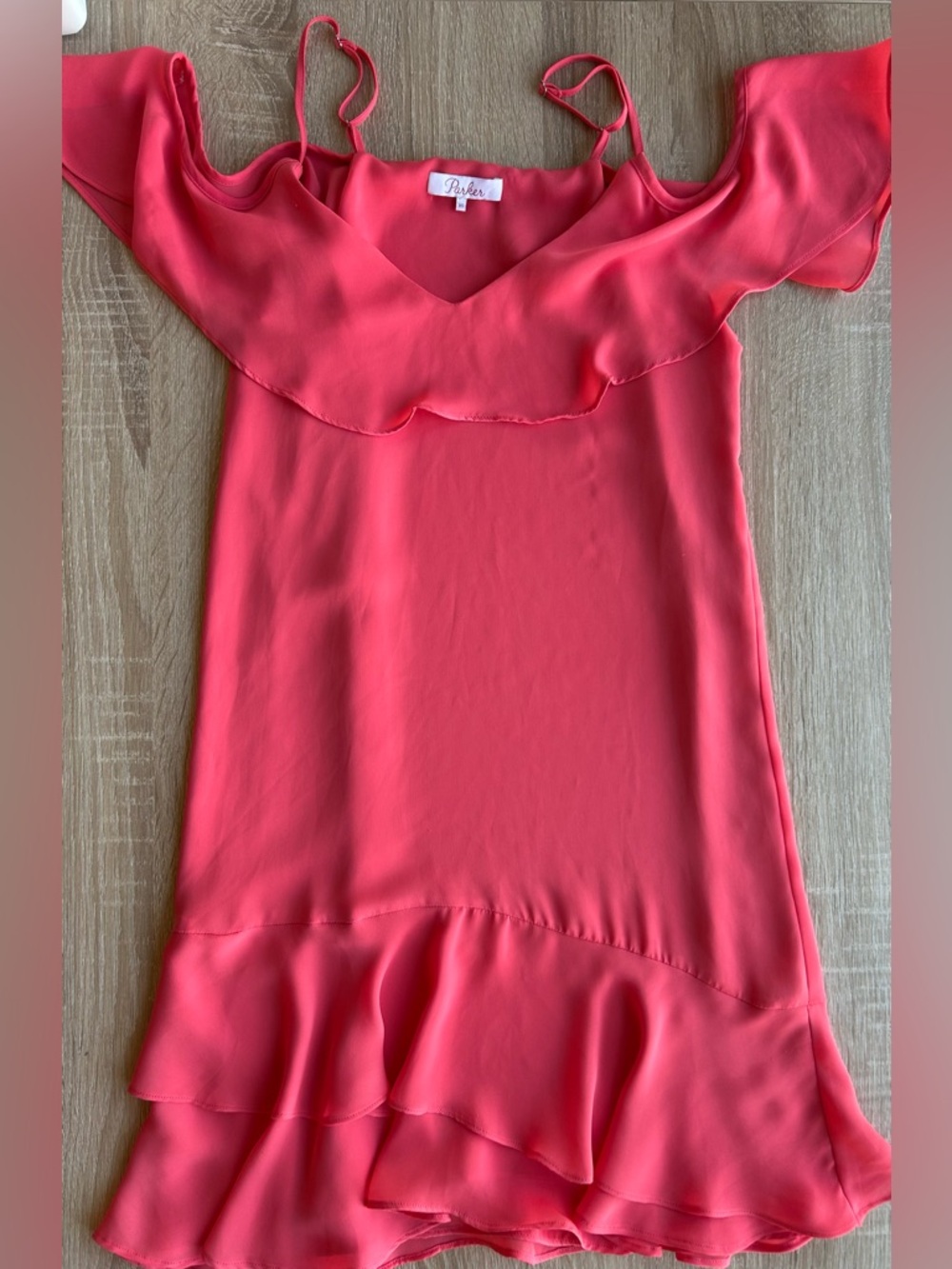 Parker Pink Coral Mini Ruffle Dress XS